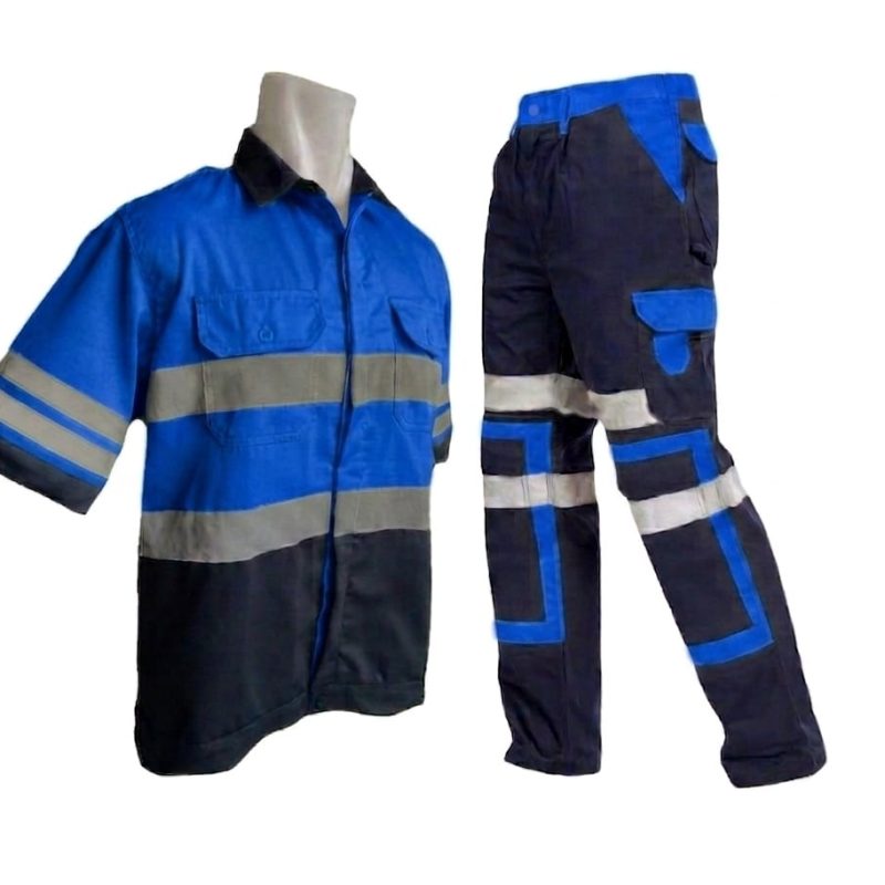 SETELAN SAFETY KOMBINASI BIRU HITAM BAHAN AMERICAN DRILL