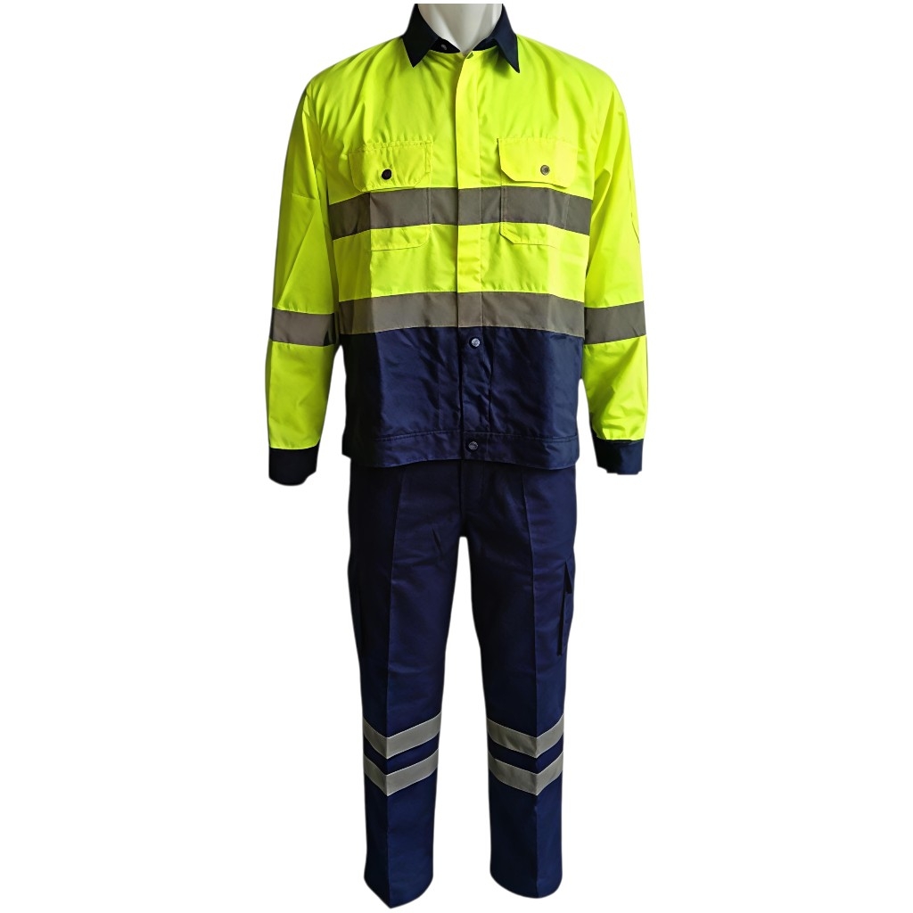 Premium Long-Sleeve Safety Shirt and Pants Set – Green and Navy Combination
