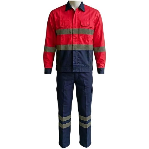 SERAGAM BAJU CELANA SAFETY KOMBINASI MERAH NAVY BAHAN AMERICAN DRILL