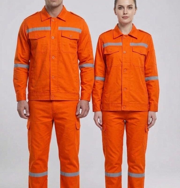 SERAGAM  BAJU CELANA SAFETY WARNA ORANGE BAHAN AMERICAN DRILL