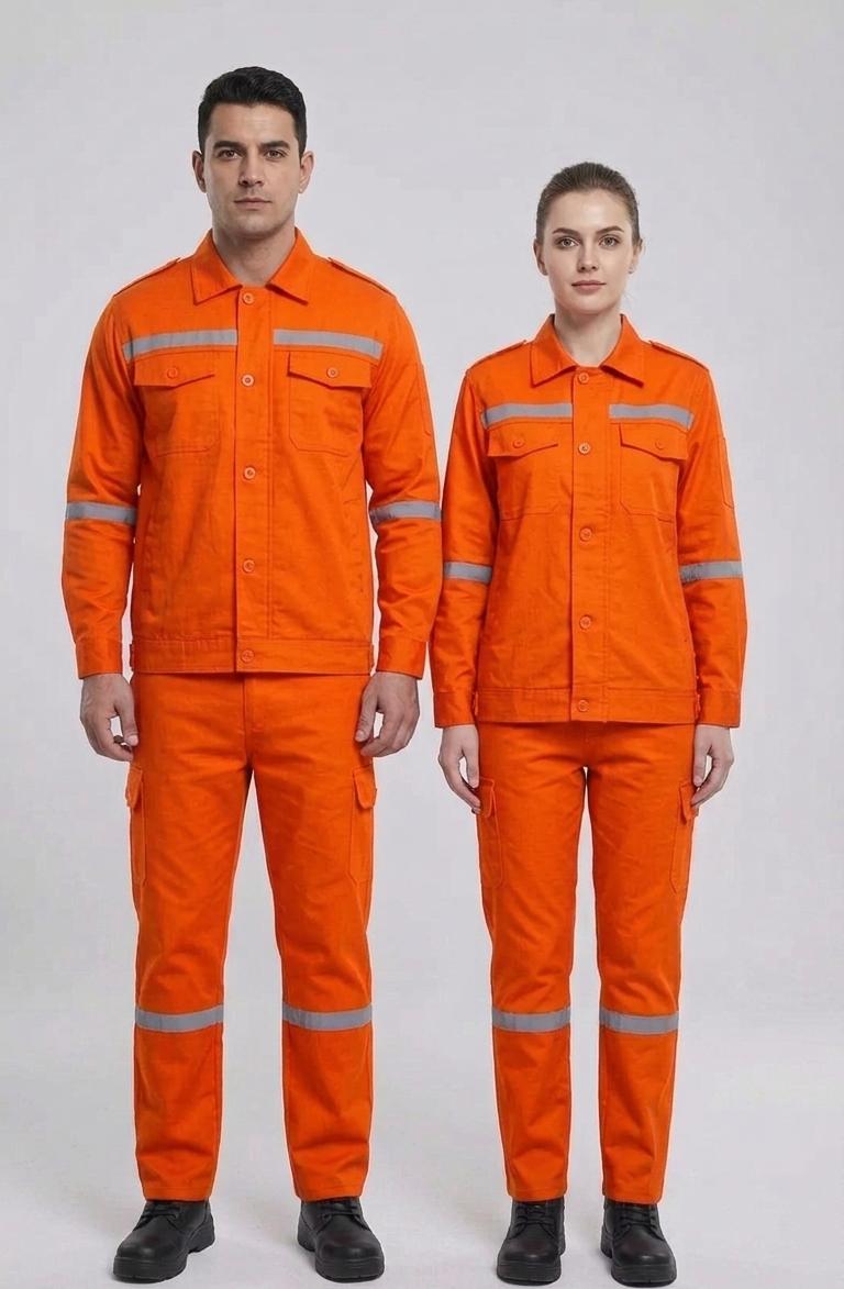 SERAGAM BAJU CELANA SAFETY WARNA ORANGE BAHAN AMERICAN DRILL