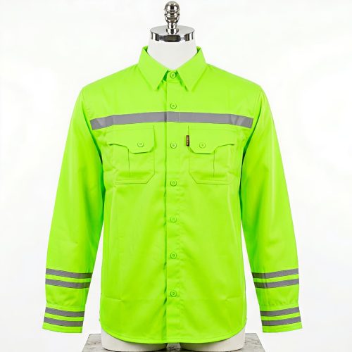BAJU SAFETY LENGAN PANJANG WARNA HIJAU BAHAN AMERICAN DRILL