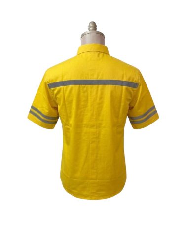 BAJU SAFETY ATASAN LENGAN PENDEK WARNA KUNING BAHAN DRILL