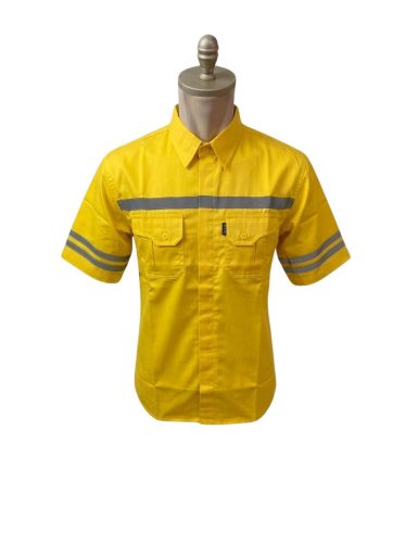 BAJU SAFETY ATASAN LENGAN PENDEK WARNA KUNING BAHAN DRILL