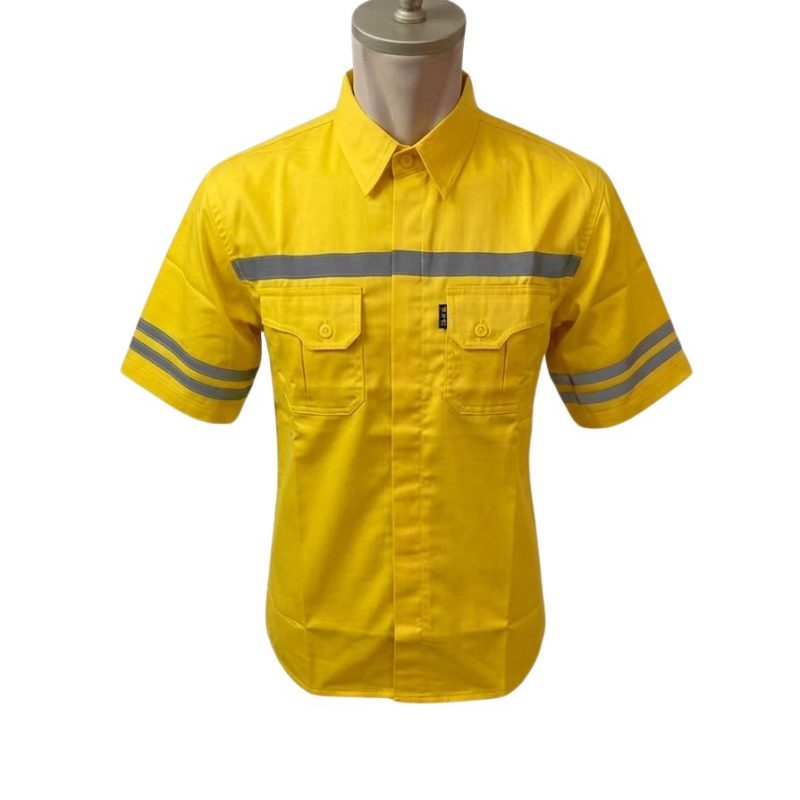 BAJU SAFETY ATASAN LENGAN PENDEK WARNA KUNING BAHAN DRILL
