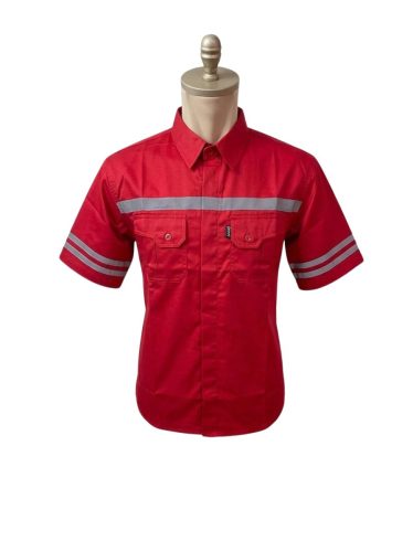 BAJU SAFETY LENGAN PENDEK WARNA MERAH BAHAN AMRICAN DRILL