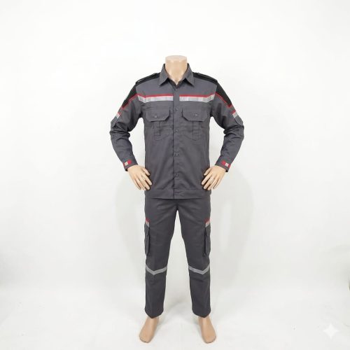 BAJU CELANA SAFETY BAHAN AMERICAN DRILL MODEL TERBARU WARNA ABU ABU