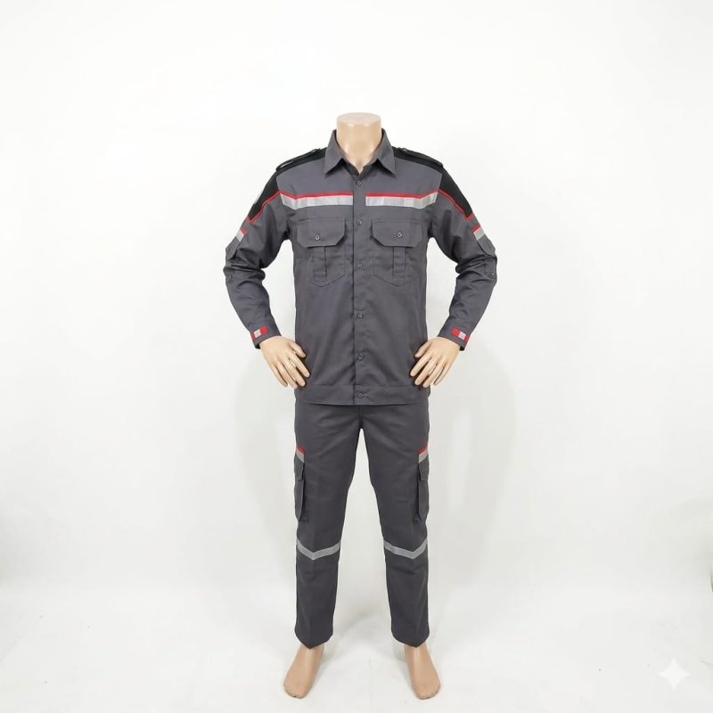 BAJU CELANA SAFETY 3M BAHAN AMERICAN DRILL MODEL TERBARU WARNA ABU ABU