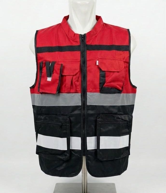 ROMPI SAFETY KOMBINASI MERAH HITAM BAHAN AMERICAN DRILL