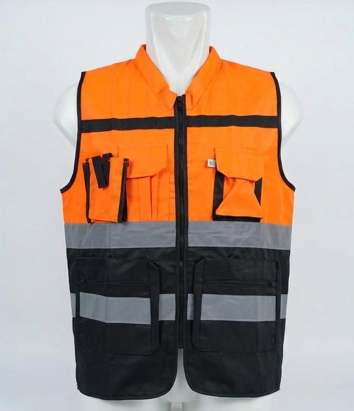 ROMPI SAFETY KOMBINASI ORANGE HITAM BAHAN AMERICAN DRILL