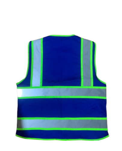 Safety vest with reflective strips, made from American Drill fabric.