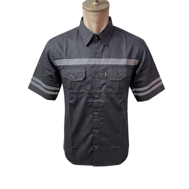 BAJU SAFETY LENGAN PENDEK BAHAN AMERICAN DRILL PREMIUM