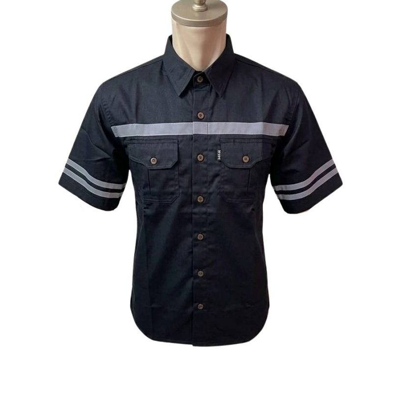 BAJU SAFETY LENGAN PENDEK BAHAN AMERICAN DRILL PREMIUM