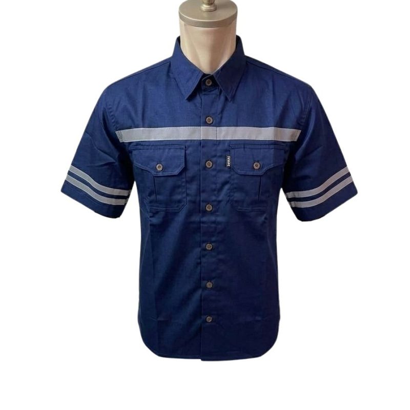 BAJU SAFETY LENGAN PENDEK BAHAN AMERICAN DRILL PREMIUM