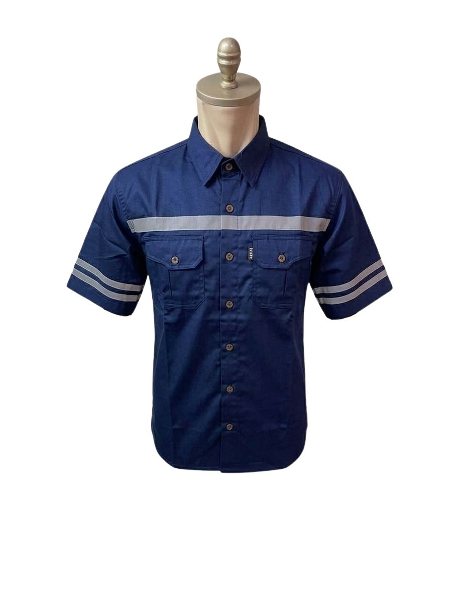 BAJU SAFETY LENGAN PENDEK BAHAN AMERICAN DRILL PREMIUM